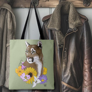 Wildflowers Cougar Mountain Lion Puma  Tote Bag