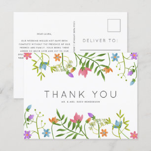 Wildflowers Country Botanical Wedding Thank You Postcard