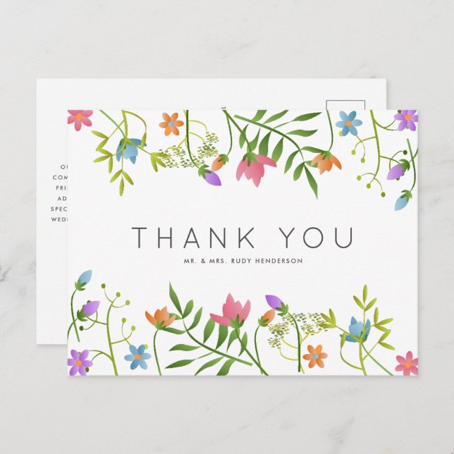 Wildflowers Country Botanical Wedding Thank You Postcard (Front/Back)