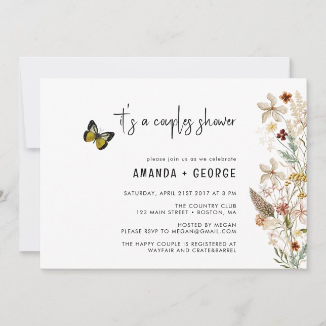 Wildflowers Couple shower butterfly Invitation (Front)