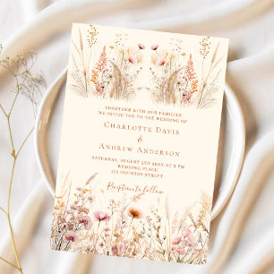 Wildflowers cream boho wedding invitation