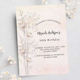 Wildflowers cream pink luxury birthday invitation