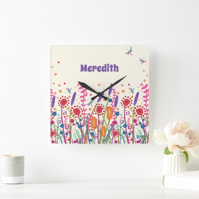 Wildflowers Cute Trendy Personalised Inspirivity  Square Wall Clock (Home)