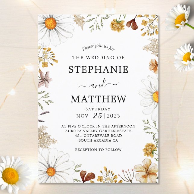 Wildflowers Daisies Botanical Watercolor Wedding Invitation (Creator Uploaded)