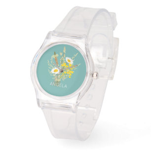 Wildflowers Daisies Floral Bouquet Custom Name Watch
