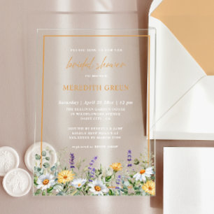 Wildflowers Daisy Lavender Botanical Bridal Shower Acrylic Invitations