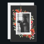 Wildflowers Dark Wedding Photo Save The Date<br><div class="desc">Botanical wedding monogram design with greenery and wildflowers including poppies and daisies with dark grey background.  Personalise with your photo and text.</div>