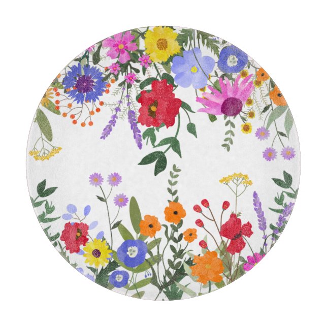 Wildflowers Decorative Glass Cutting Board 12" (Front)