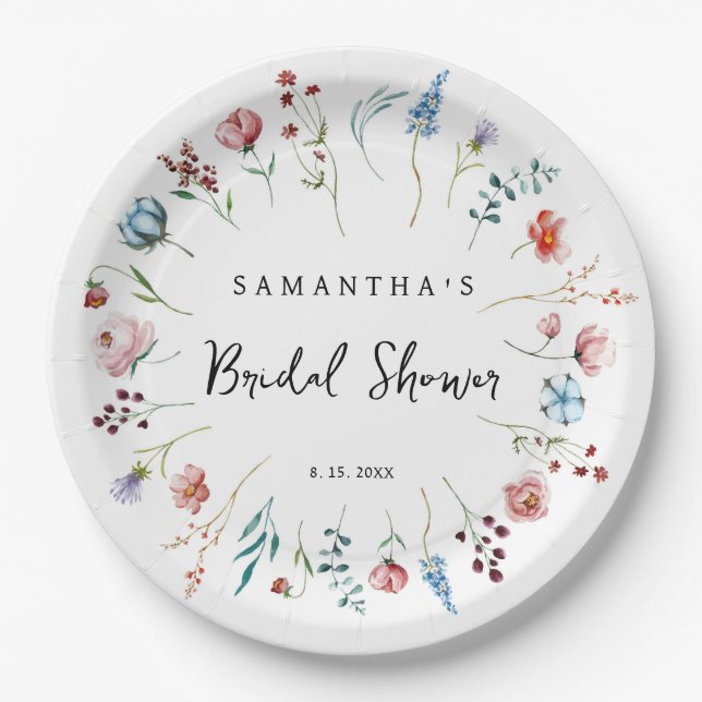 Wildflowers delicate garden bridal shower paper plate (Front)