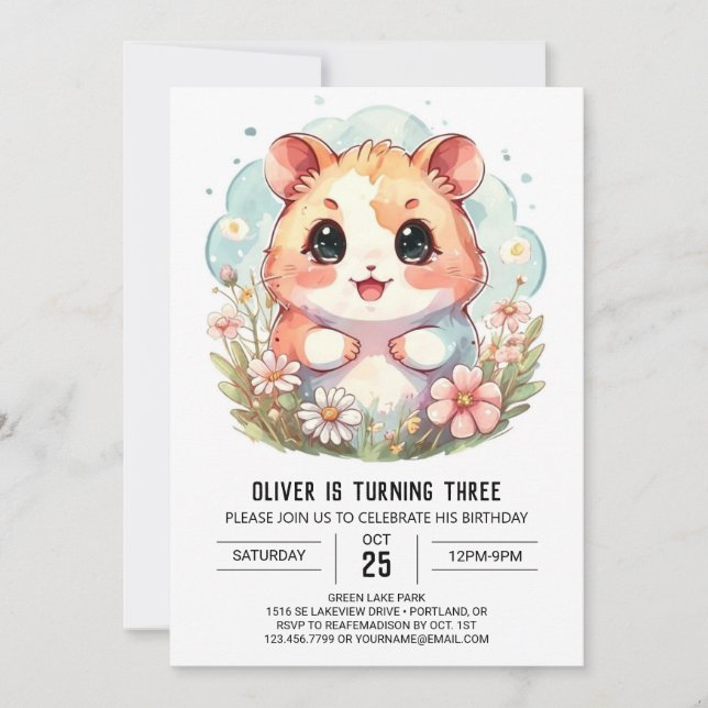 Wildflowers Digital Hamster Birthday Invitation (Front)