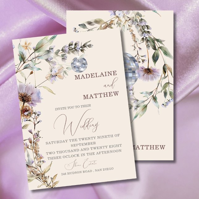 Wildflowers Disco Floral Modern Elegant Wedding Invitation (Creator Uploaded)