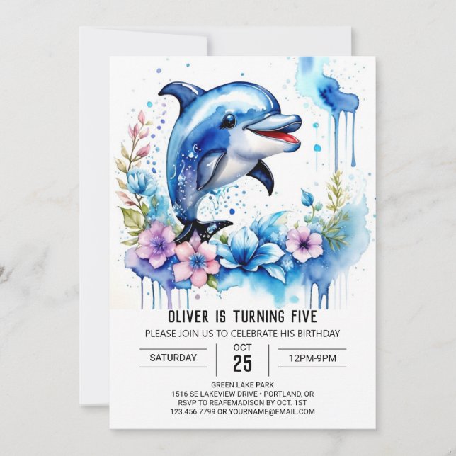 Wildflowers Dolphin Magic Birthday Invitation (Front)
