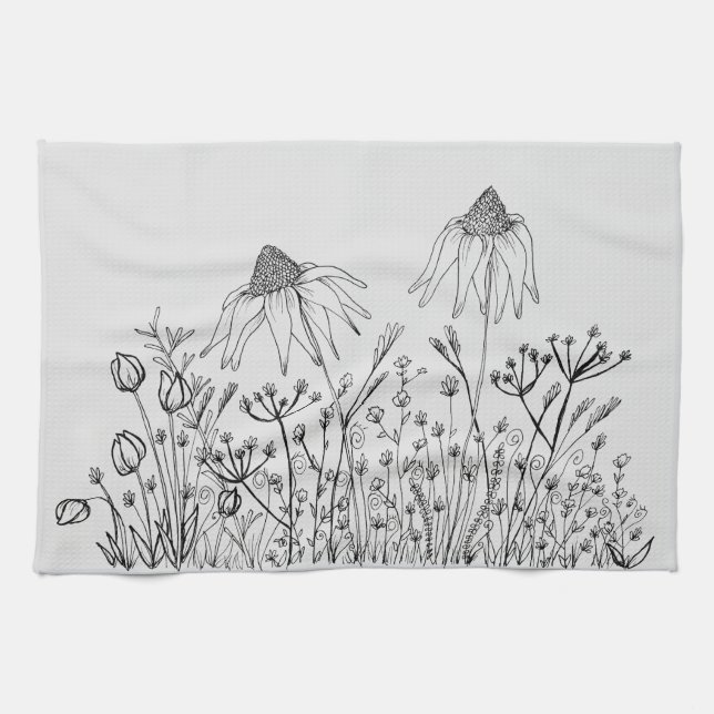 Wildflowers drawing tea towel (Horizontal)