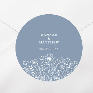 Wildflowers Dusty Blue Boho Wedding Classic Round Sticker