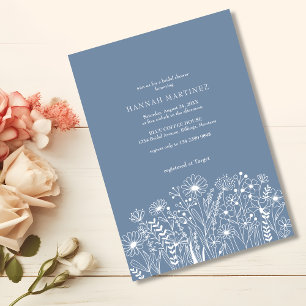 Wildflowers Dusty Blue Elegant Boho Bridal Shower Invitation