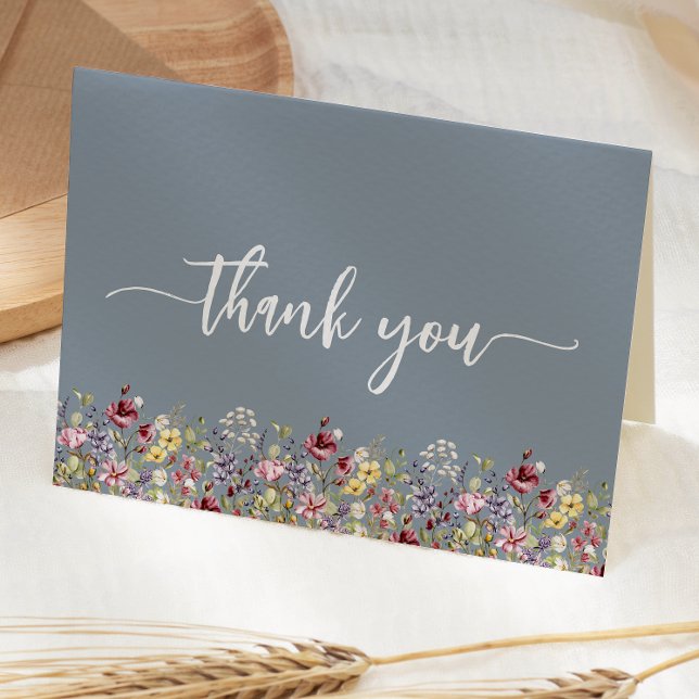Wildflowers Dusty Blue Floral Baby Shower Thank You Card (Creator Uploaded)