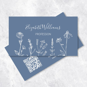  Wildflowers Dusty Blue   QR Code Business Card