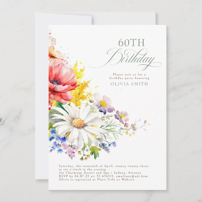 Wildflowers Elegant Birthday Party Invitation (Front)