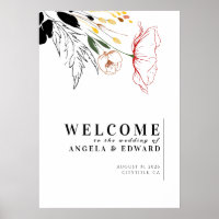 Wildflowers Elegant Black Wedding Welcome Sign