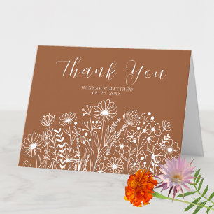 Wildflowers Elegant  Boho Burnt Orange Wedding Thank You Card