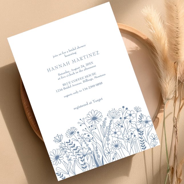 Wildflowers Elegant Boho Dusty Blue Bridal Shower Invitation (Creator Uploaded)