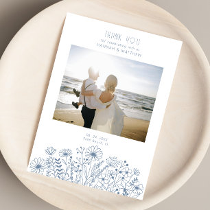 Wildflowers Elegant Boho Dusty Blue Photo Wedding Thank You Card