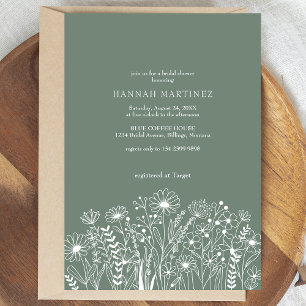 Wildflowers  Elegant Boho Sage Green Bridal Shower Invitation
