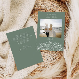 Wildflowers Elegant Boho Sage Green Photo Wedding Thank You Card