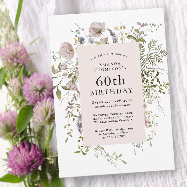 Wildflowers Elegant Botanical 60th Birthday Invitation (Creator Uploaded)