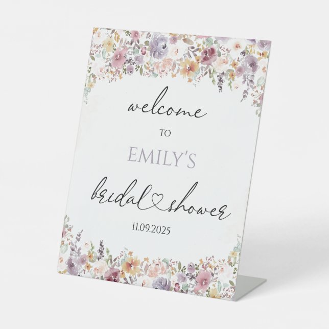 Wildflowers Elegant bridal shower welcome Pedestal Sign (Front)