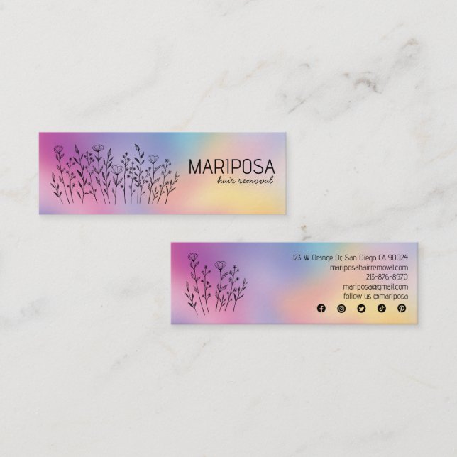 Wildflowers Elegant Custom Social Icons Rainbow Mini Business Card (Front/Back)
