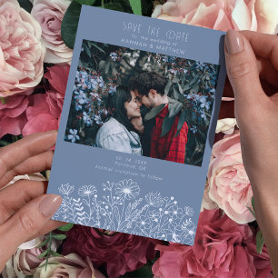 Wildflowers Elegant Dusty Blue Boho Photo Wedding Save The Date