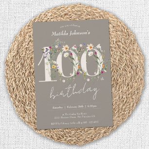 Wildflowers Elegant Floral 100th Birthday Party Invitation