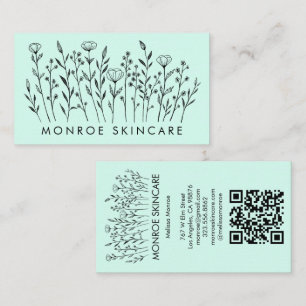 Wildflowers Elegant Line Art Chic Custom QR Code  Business Card