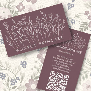 Wildflowers Elegant Line Art Chic Custom QR Code  Business Card