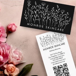 Wildflowers Elegant Line Art Chic Custom QR Code  Business Card