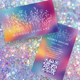 Wildflowers Elegant LineArt Custom QR Code Rainbow Business Card