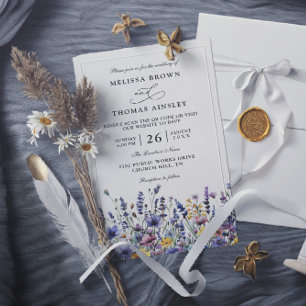 Wildflowers Elegant Modern Budget QR Code Wedding Invitation