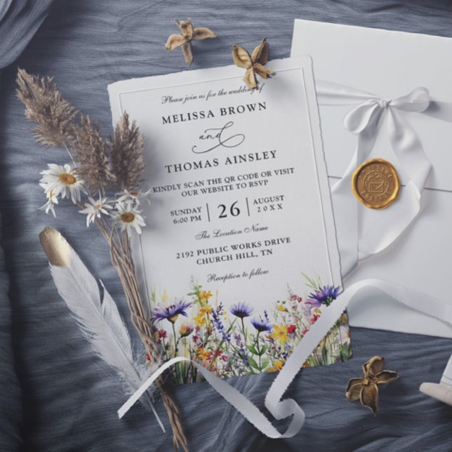 Wildflowers Elegant Modern Budget QR Code Wedding Invitation (Creator Uploaded)