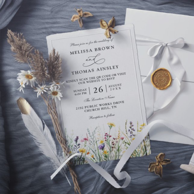 Wildflowers Elegant Modern Budget QR Code Wedding Invitation (Creator Uploaded)