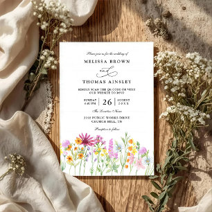 Wildflowers Elegant Modern Chic QR Code Wedding Invitation