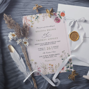 Wildflowers Elegant Modern Chic QR Code Wedding Invitation