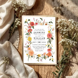 Wildflowers Elegant Modern Chic QR Code Wedding Invitation