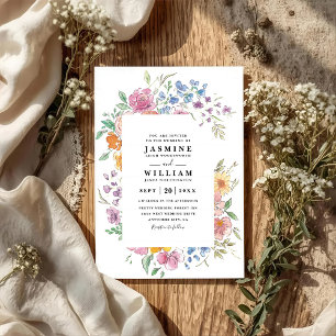 Wildflowers Elegant Modern Garden QR Code Wedding Invitation