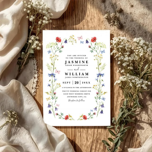 Wildflowers Elegant Modern Garden QR Code Wedding Invitation (Creator Uploaded)