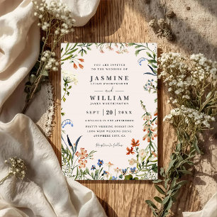 Wildflowers Elegant Modern Rustic QR Code Wedding Invitation