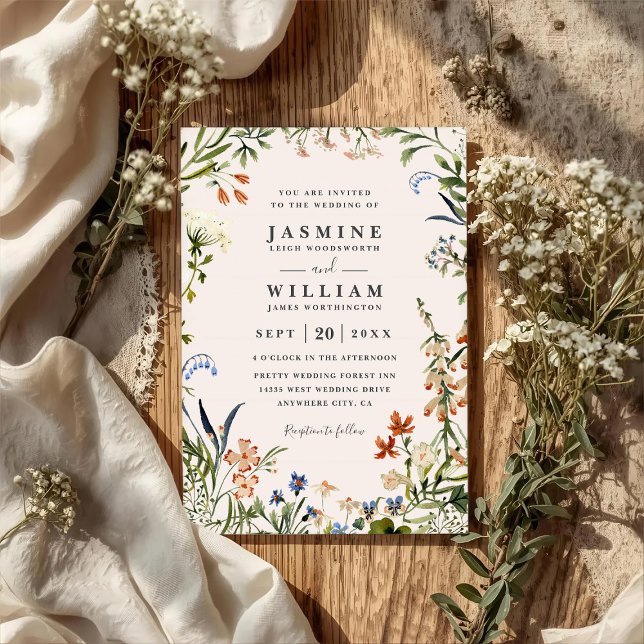 Wildflowers Elegant Modern Rustic QR Code Wedding Invitation (Creator Uploaded)