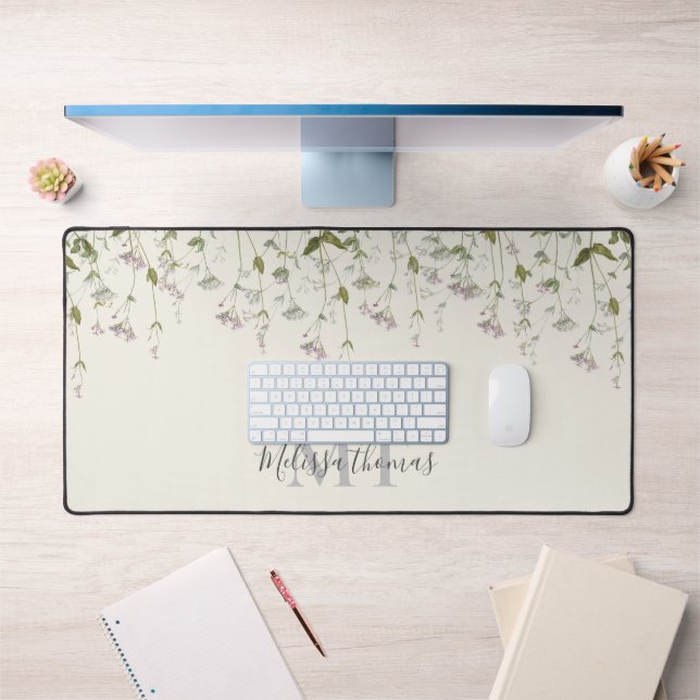 Wildflowers Elegant Monogram Initials Desk Mat (Office 1)