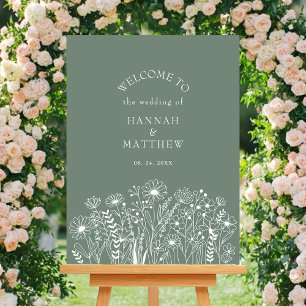 Wildflowers Elegant Sage Green Wedding Welcome Poster