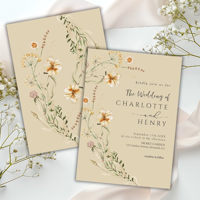 Wildflowers Elegant Simple Neutral Wedding  Invitation (Creator Uploaded)